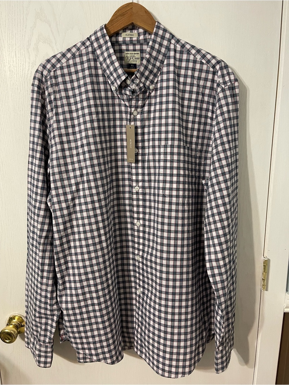 J.Crew White and Blue Plaid Button-Up Shirt